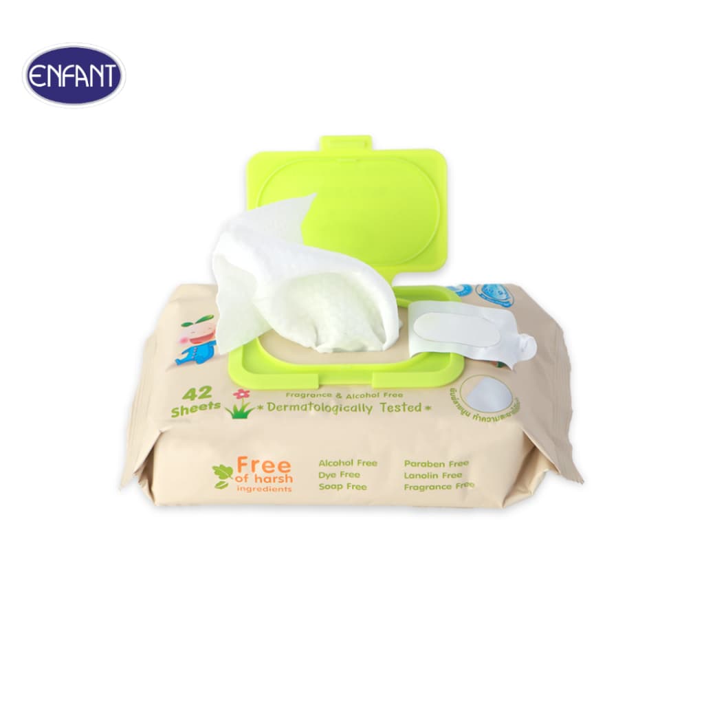 ENFANT ผ้าเช็ดทำความสะอาดแบบเปียก สูตรน้ำ EDI 99.9% 1แพ็ก/2ห่อ + ขนาดพกพา 1แพ็ก/8ห่อ รูปที่ 4