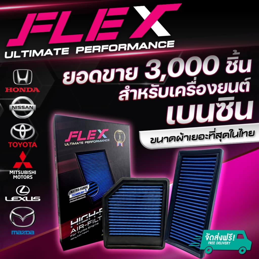 FLEX กรองอากาศเพื่อเครื่องยนต์เบนซิน ถอดล้างได้ รับประกันยาวนาน 1 ปี จัด กรองอากาศรถยนต์ กรองอากาศเบนซิน รูปที่ 1