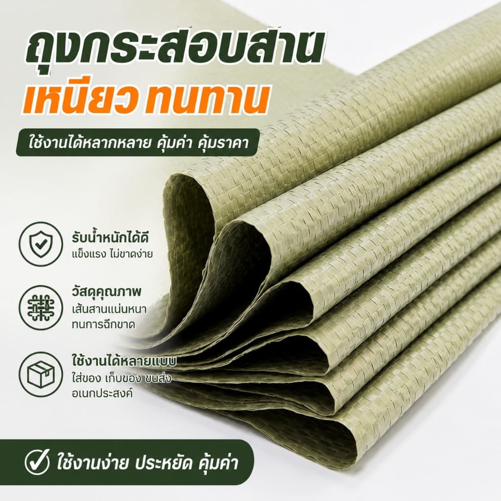ถุงเกษตรที่ใช้ดีกระสอบใหม่ กระสอบปุ๋ย กระสอบสาน หนาใส่ได้เยอะ แข็งแรงทนทาน 100*120cm กระสอบพลาสติก รูปที่ 8