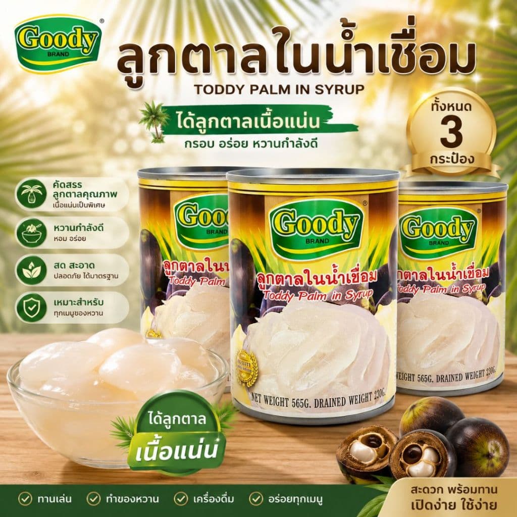 3 กระป๋อง กู๊ดดี้ ลูกตาลในน้ำเชื่อม ขนาด 565 กรัม รูปที่ 2