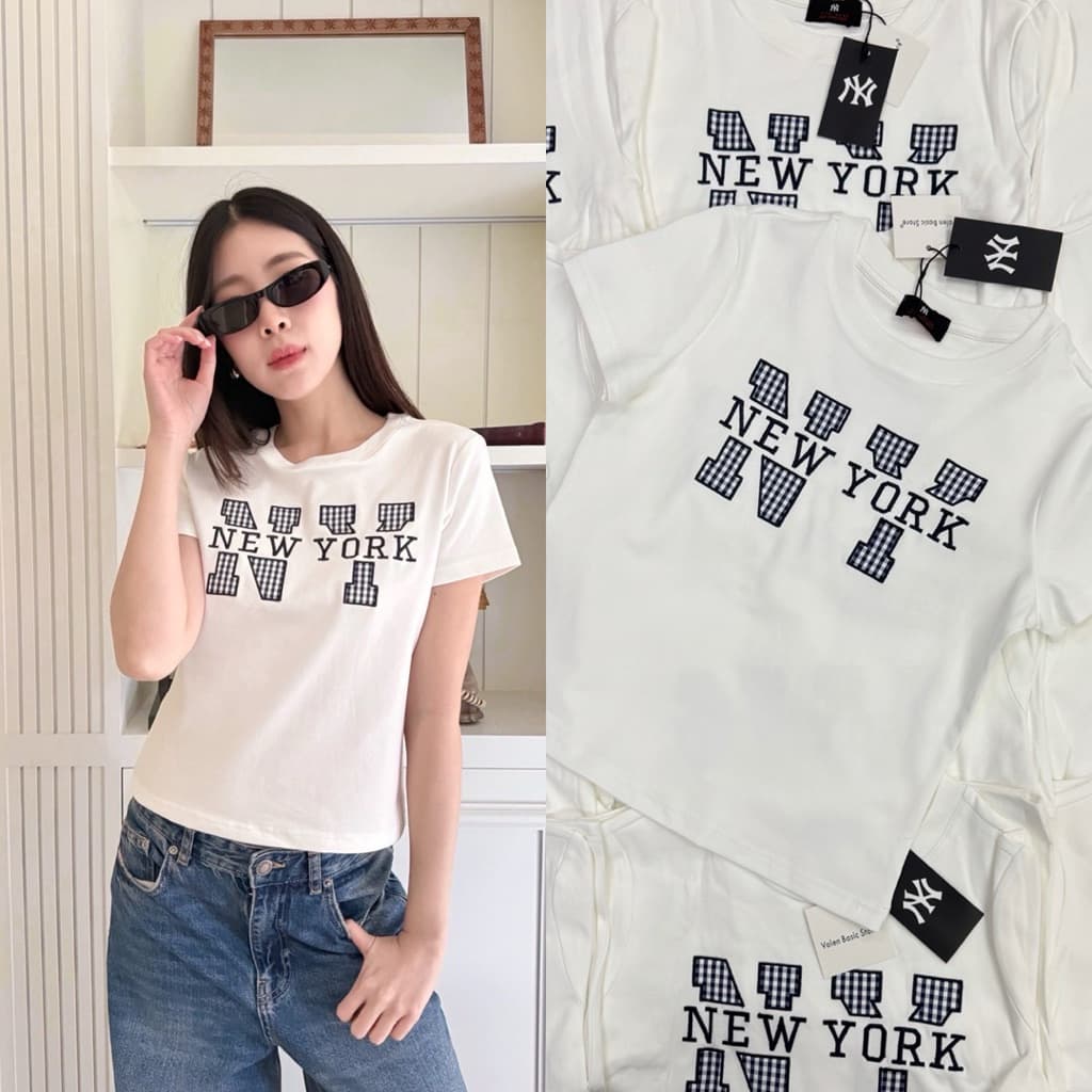 NY Newyork Aus baby tee เสื้อยืดคอกลมแขนสั้นทรงเบบี้ที งานปักลายใหม่น่ารักมาก รูปที่ 1