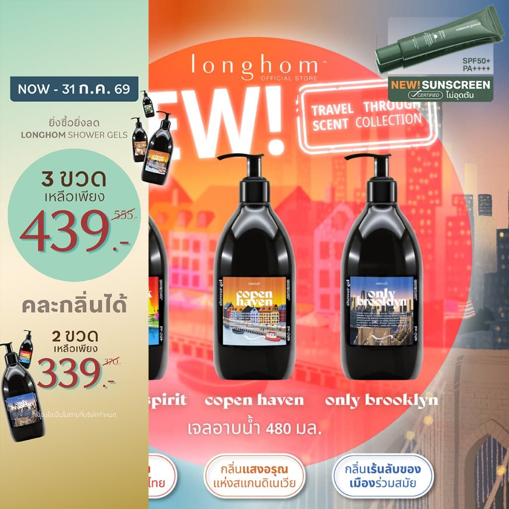 Longhom Shower Gel Travel Collection เจลอาบน้ำ ลองหอม หอมยาวนาน อาบน้ำหอมเคาน์เตอร์แบรนด์ 480mL รูปที่ 1