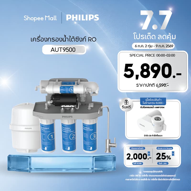Philipswater AUT9500 / AUT9510 เครื่องกรองน้ำดื่มใต้อ่างล้างจาน กรองแบบ 5 ขั้นตอน ระบบการกรอง RO Reverse Osmosis รูปที่ 1