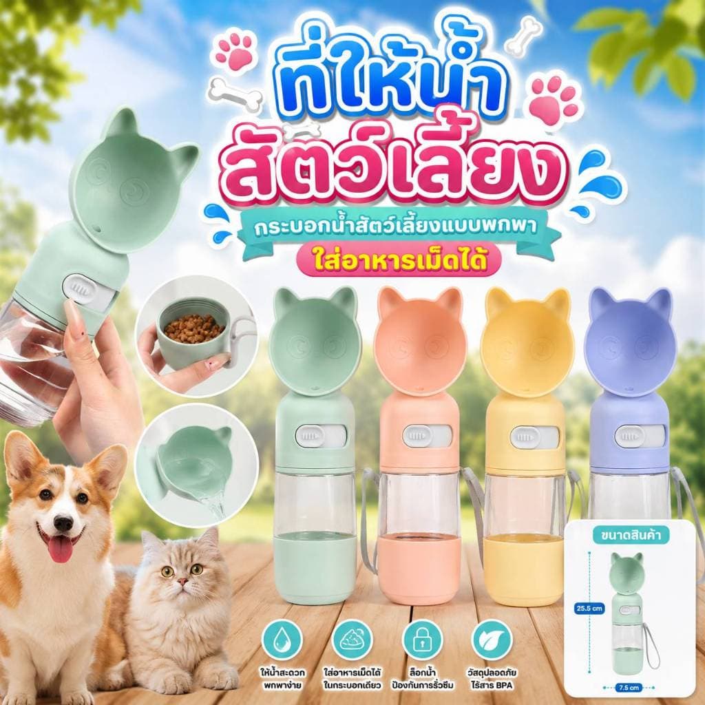 Boqi Factory ที่ให้น้ำสัตว์เลี้ยงแบบพกพา กระบอกน้ำพกพา ที่ให้น้ำ ให้อาหาร สัตว์เลี้ยง 80080 รูปที่ 4