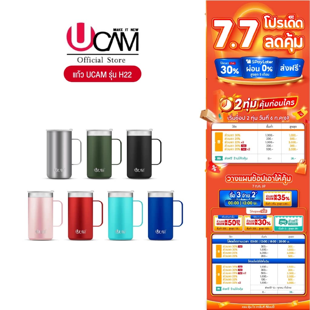 Ucamแก้วเก็บอุณหภูมิแบบมีหูจับขนาด 20ออนซ์ หรือ 600ml เก็บความร้อน-เย็นดีมาก รูปที่ 1