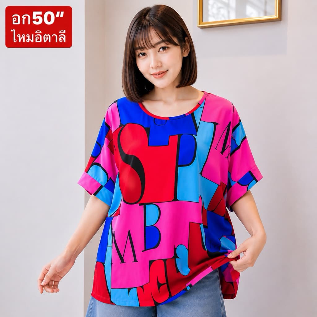 อก50“ คอกลม เสื้อผ้าสาวอวบ ไซส์ใหญ่ รูปที่ 1