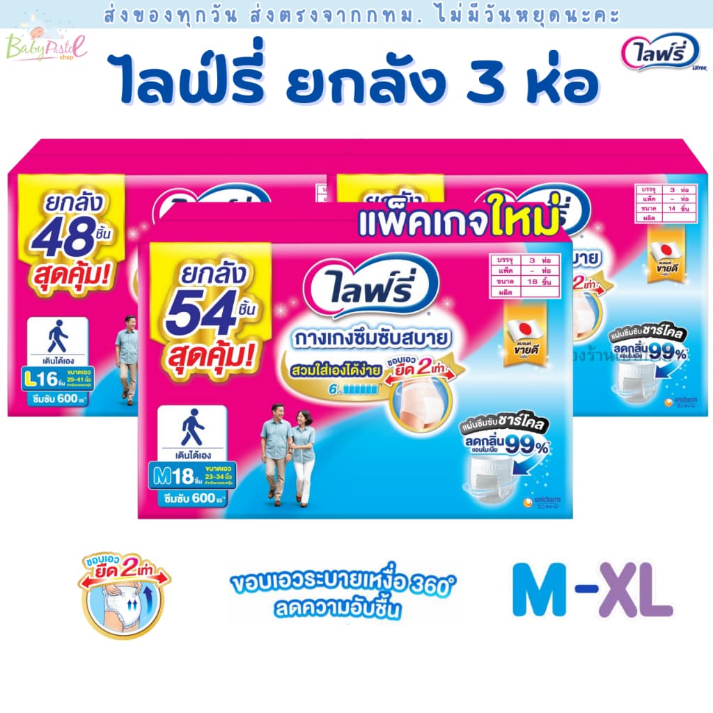 ไลฟ์รี่ ผ้าอ้อมผู้ใหญ่ Lifree กางเกง ยกลัง มีลังเล็ก ซึมซับสบาย และ ซึมซับมาก , แผ่นรอง รูปที่ 1