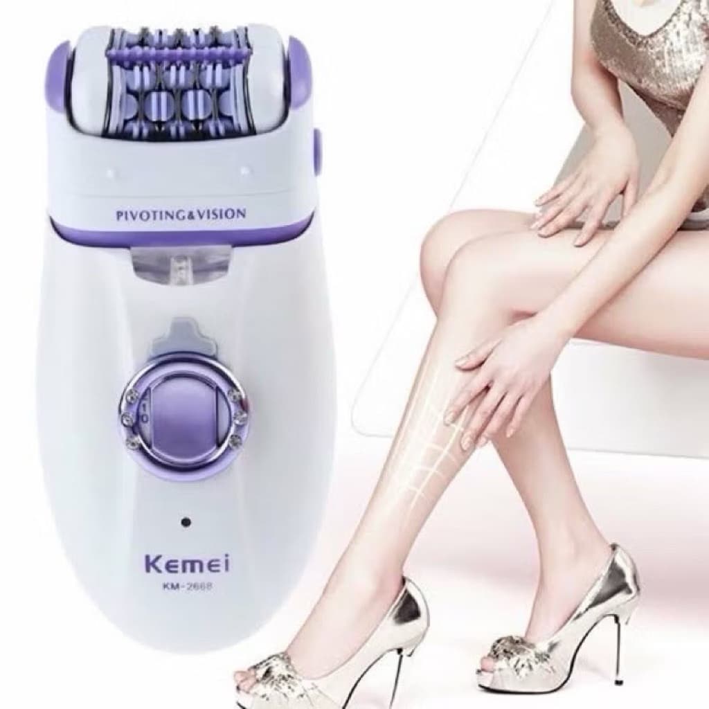 KEMEI KM2668 km-2668เครื่องถอนขนและโกนขนไร้สาย 2 in 1 หัวหมุนได้ มีสีแดงกับสีม่วง รูปที่ 3