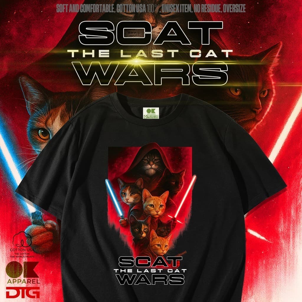 OK Apparel เสื้อยืดคอกลมแขนสั้น ลาย Cat Wars Oversize Cotton USAคุ้มสุด! รูปที่ 2