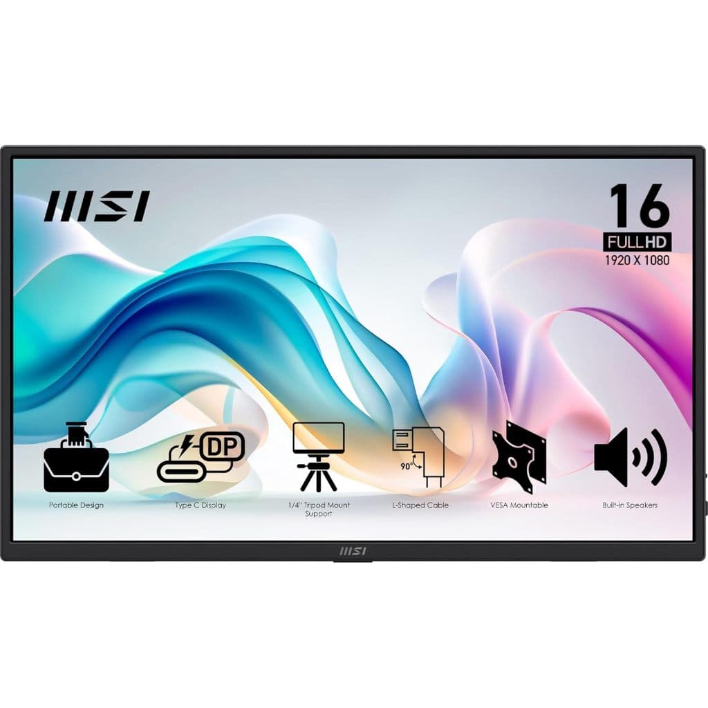 MSI Pro MP165 E6 Portable Monitor 15.6 Inch Full HD - IPS Panel 1920 x 1080, 60Hz, 4ms, Speaker, HDMI, USB-C, Vesa Mount รูปที่ 2