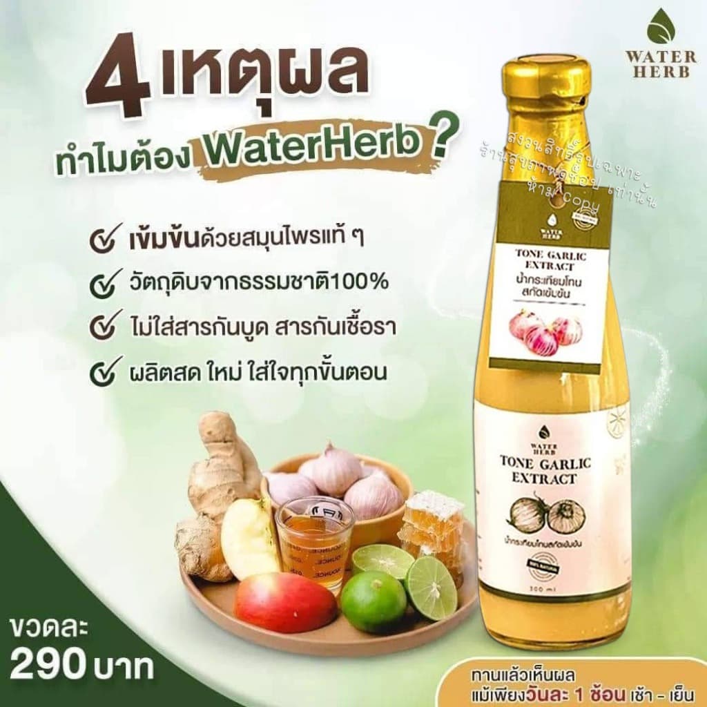 น้ำกระเทียมโทน สกัดเข้มข้น ตรา Water herb ดูแลเพื่อสุขภาพ/ ชุด 4ขวด รูปที่ 4