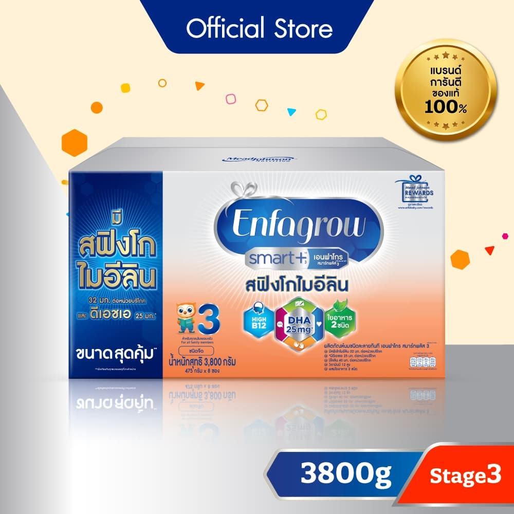 นมผง เอนฟาโกร สมาร์ทพลัส ดีเอชเอ/สฟิงโกไมอีลินมากกว่า* สูตร3 ชนิดจืด Enfagrow Smart+ Stage3 Plain รูปที่ 2
