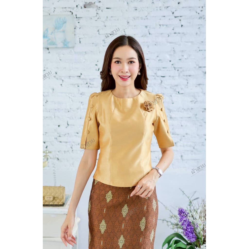เสื้อผ้าไหมแขนผ่า อัดผ้ากาว เสื้อออกงาน เสื้อผ้าสาวอวบ รูปที่ 1