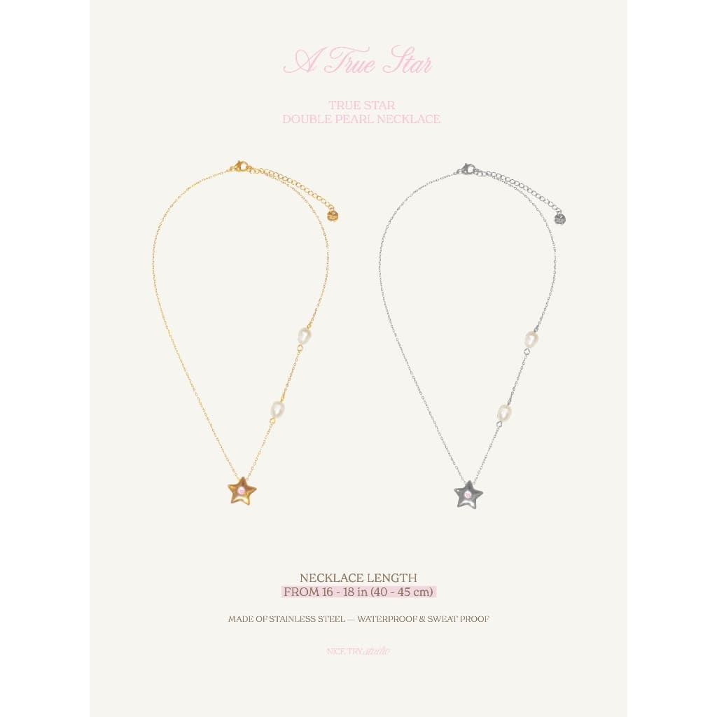 nice try studio - True Star Double Pearl Necklace สร้อยคอจี้ดาว ไข่มุกแท้ กันน้ำ กันเหงื่อ รูปที่ 3