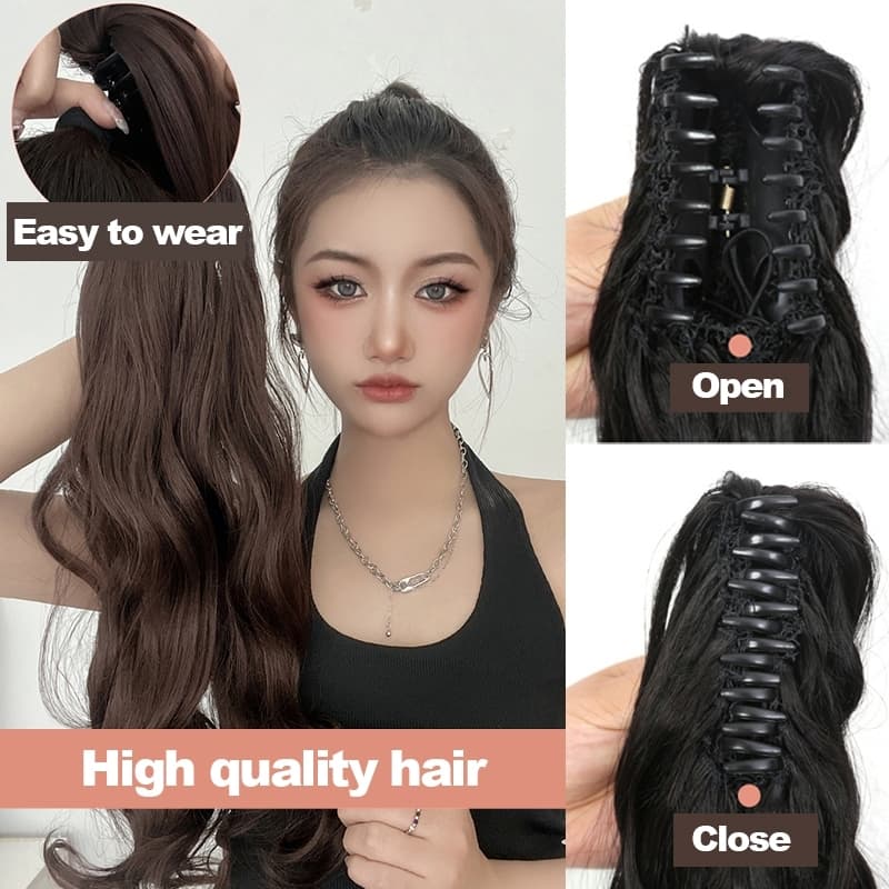 24 Inch ยาวหยิกวิกผมแฟชั่นคลิปหนีบสไตล์วิกผมส่วนขยายทนความร้อนเส้นใยสังเคราะห์เส้นผมธรรมชาติปุยสวมใส่สะด รูปที่ 3