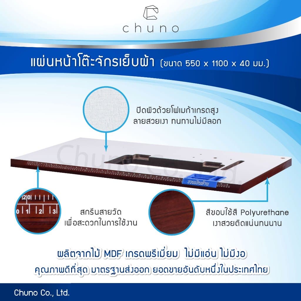 Chuno แผ่นหน้าโต๊ะจักรเย็บ โต๊ะจักร Juki 5530 / 227 / 8100E / 8300N / 8700 ขนาด 550 x 1100 มม. รูปที่ 1
