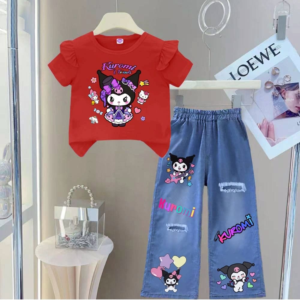 Pinkชุดตามกระแส ชุดเซ็ทเด็ก เสื้อแขนปีกนก+กางเกงยีนส์เทียม รูปที่ 5