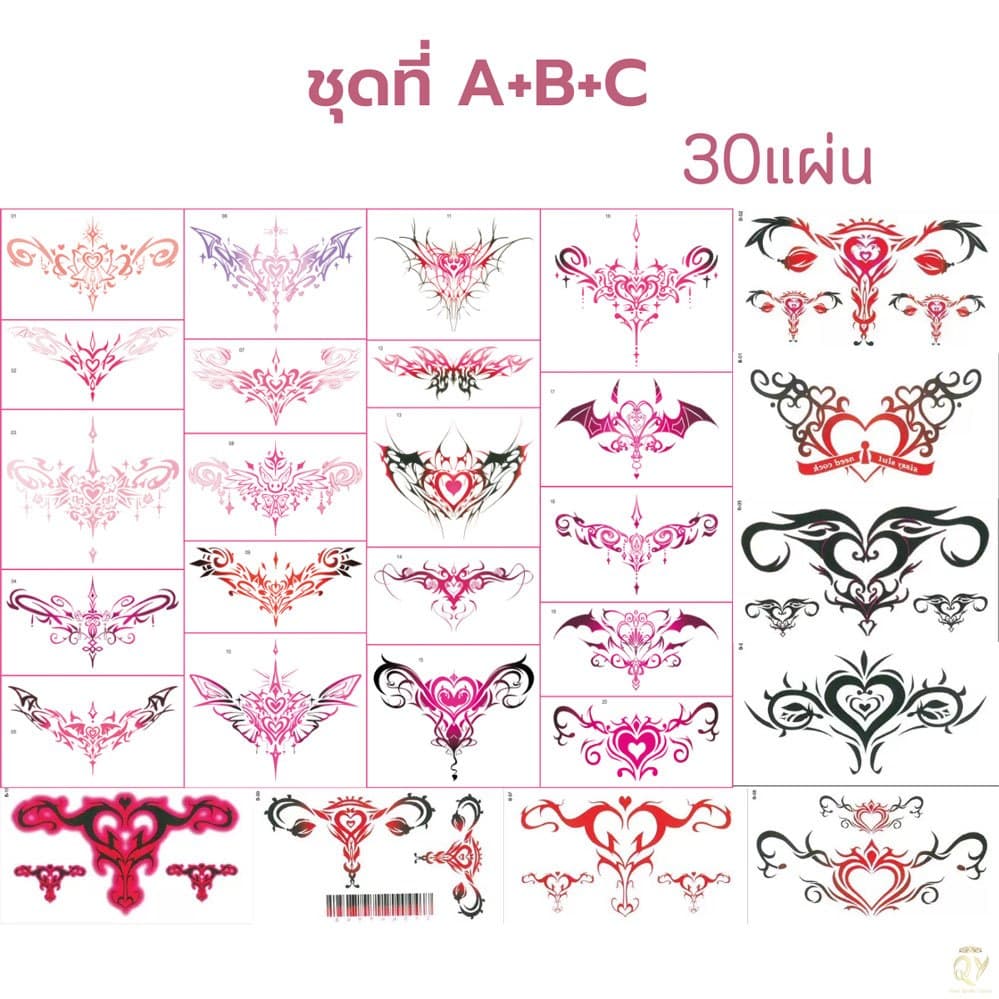 แทททูดอกไม้ สติกเกอร์รอยสักชั่วคราว แทททูหญิงเซ็กซี่ ลายสักท้อง เย้ายวน เอว หน้าอก กันน้ํา รูปที่ 9