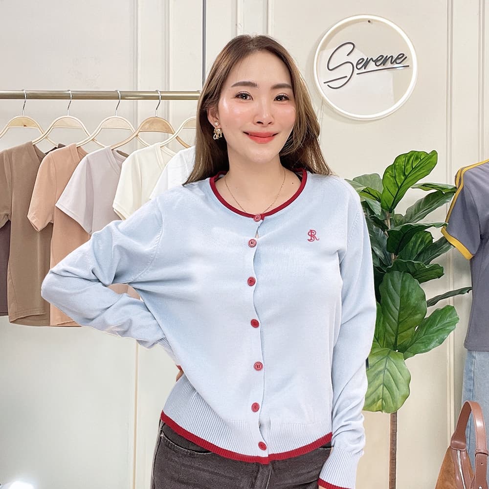 Serene's Choice เสื้อไหมพรม คาร์ดิแกน ทูโทน รุ่น Darel ผ้าถักคุณภาพ แขนยาว ติดกระดุม Cardigan รูปที่ 9