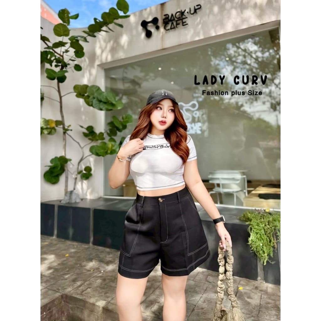 กางเกงขาสั้น ผ้าเปเป้ ดีเทลเดินด้าย ทรงสวย ใส่สบาย เสื้อผ้าสาวอวบอ้วน พลัสไซส์ ไซส์ใหญ่ รูปที่ 3