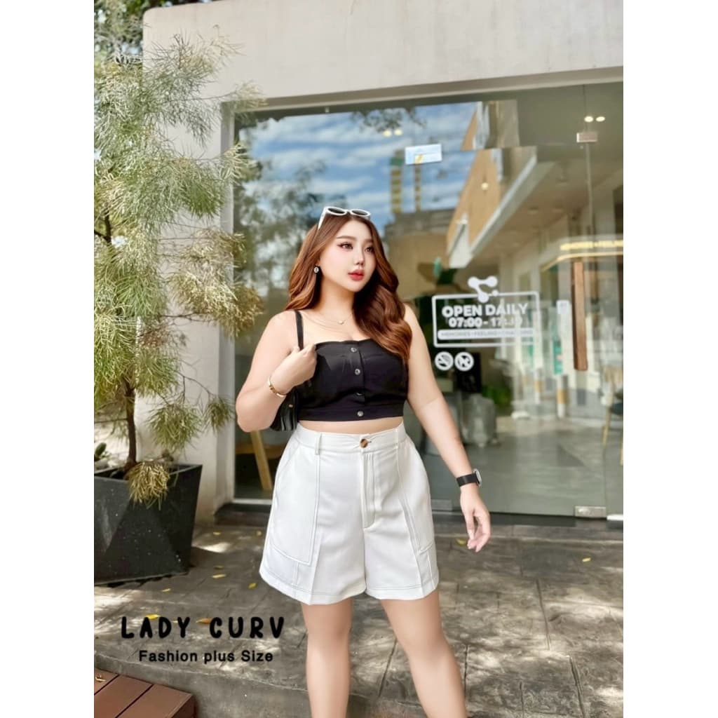 กางเกงขาสั้น ผ้าเปเป้ ดีเทลเดินด้าย ทรงสวย ใส่สบาย เสื้อผ้าสาวอวบอ้วน พลัสไซส์ ไซส์ใหญ่ รูปที่ 5