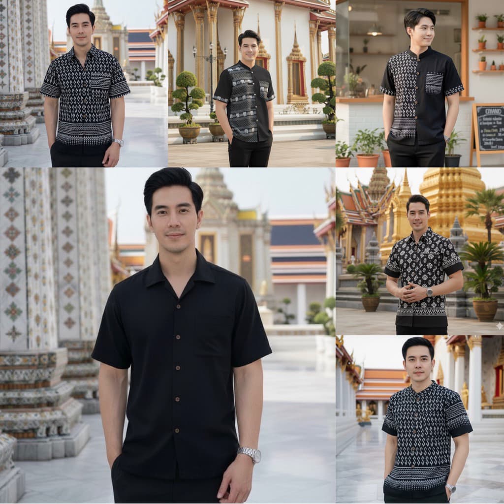 เสื้อพื้นเมืองผู้ชายแขนสั้น รวมแบบสีดำ รูปที่ 1