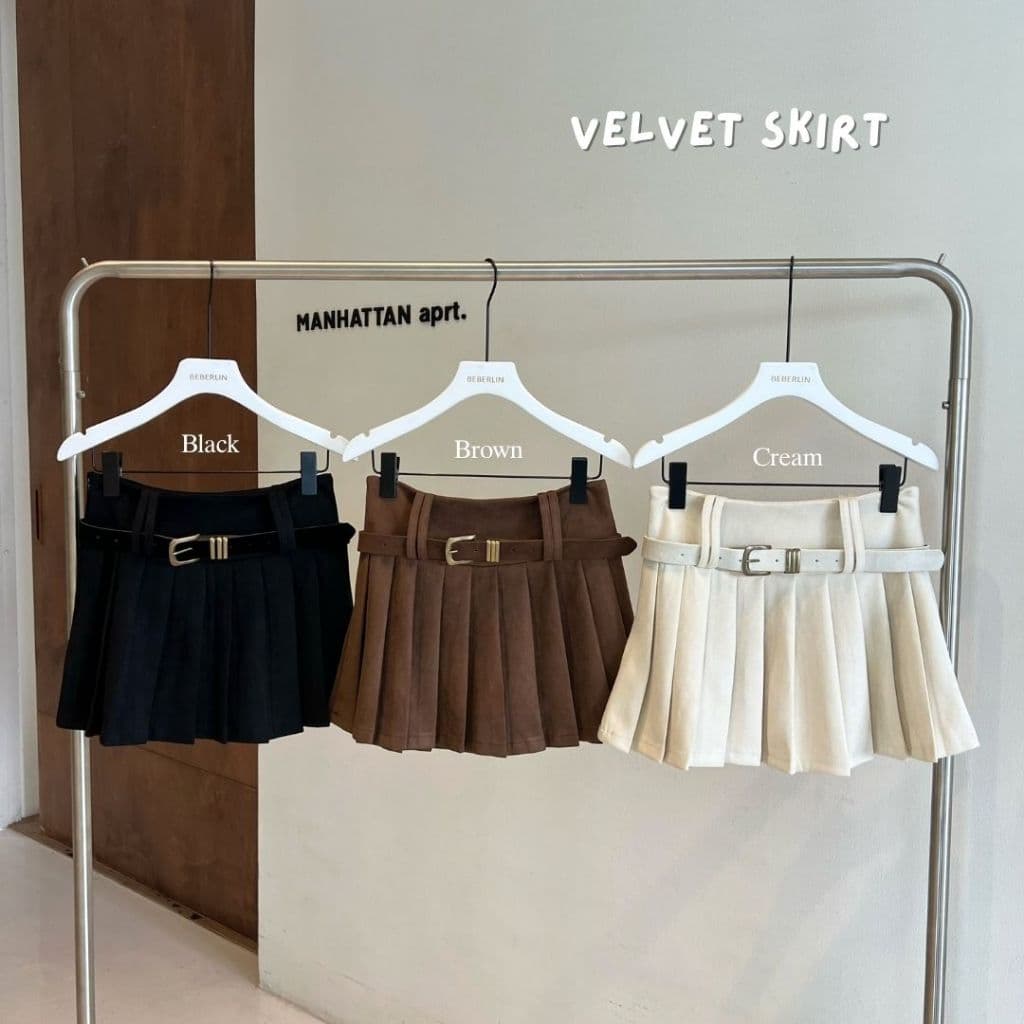 Beberlin กระโปรงผ้ากำมะหยี่แถมเข็มขัด รุ่น Velvet skirt / No : 1012 รูปที่ 7