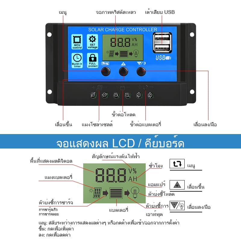 Solar charger โซล่าชาร์จเจอร์ ควบคุมการชาร์จ 10-60A PWM อุปกรณ์ควบคุมแผงโซล่า โซล่าชาร์เจอร์ จอแสดงผล LCD โซล่าชาร์จคอนโ รูปที่ 8