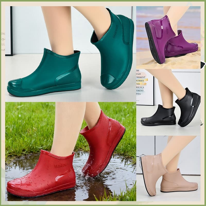 LxShop รองเท้ากันฝนผู้หญิงแฟชั่น หลายสีให้เลือกชมพูอ่อน ม่วง ดำ แดง เขียว ดีไซน์ทรงเตี้ย FASHION กันน้ำกันลื่น รูปที่ 2