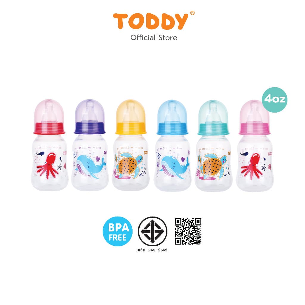 TODDY ทอดดี้ ขวดนมคอแคบ ทรงถั่ว ขวดนมเด็ก ขวดนม ขนาด 2oz/4oz/8oz คละสี รูปที่ 7