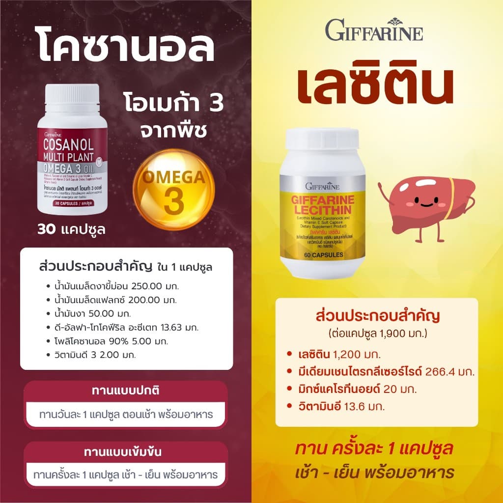เลซิติน โคซานอลกิฟฟารีน บำรุงตับ ไขมันพอกตับ ไขมันในเลือดสูง โอเมก้า3 กิฟฟารีน lecithin cosanol รูปที่ 4