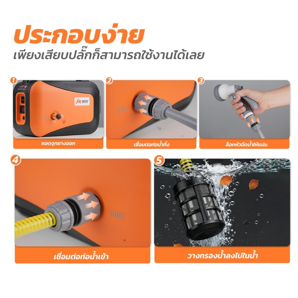 MODI ปั๊มน้ำอัตโนมัติพร้อมแบตเตอรี่ 21V DC ปั๊มแบตเตอรี่ไร้สาย พกพาสะดวก แรงดันสูง ใช้งานเอนกประสงค์ รูปที่ 8