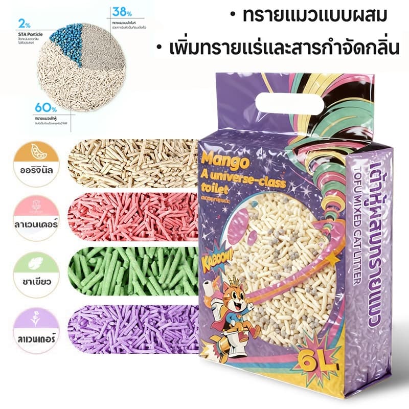 ทรายแมว Mango ทรายแมวผสม เกรด พรีเมี่ยม เบนโทไนท์+แคทแบบเต้าหู้+ดับกลิ่นแรงสุด กลิ่นเป็นตัวเลือก 6L/12L/30L รูปที่ 2