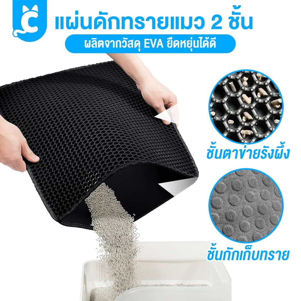 CleverPet แผ่นดักรองทรายแมว 2 ชั้น พรมดักทรายแมว แผ่นดักทรายแมว แผ่นรองคอกแมว Cat Litter Mat รูปที่ 3