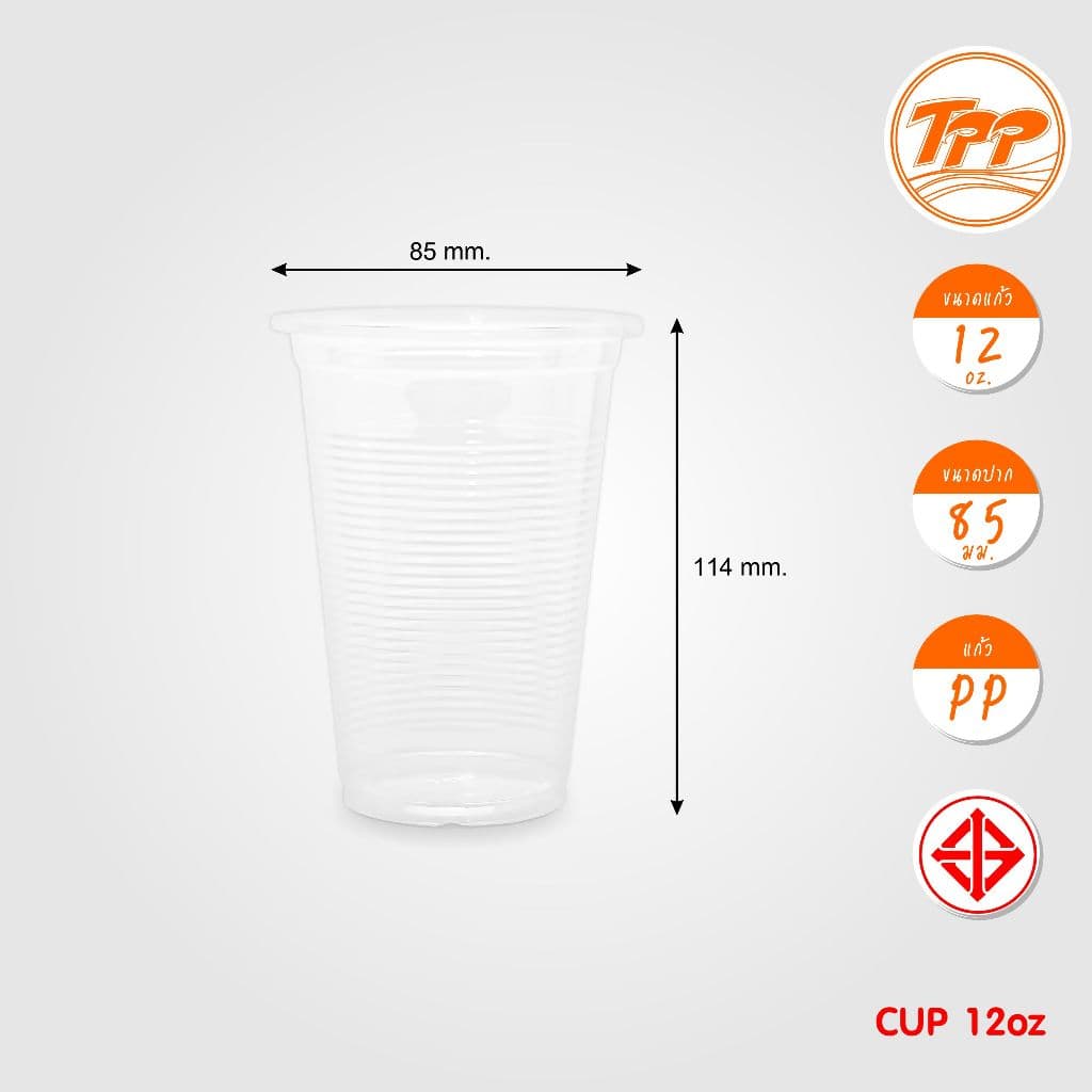TPP แก้วพลาสติก 12oz / 12oz SAVE ลอน ใส 1,000 ใบ PP ปาก 85 รูปที่ 3