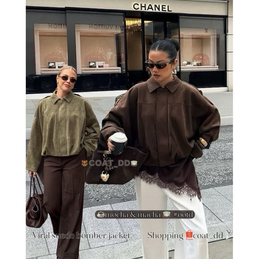 DD ”Mocha&Matchaviral Suede bomber jacket*٭เสื้อแจ็คเก็ตผ้าหนังกลับ ชุดไวรอลฮิตแห่งปีที่สาวเทสดีต้องมี𓍯 รูปที่ 9