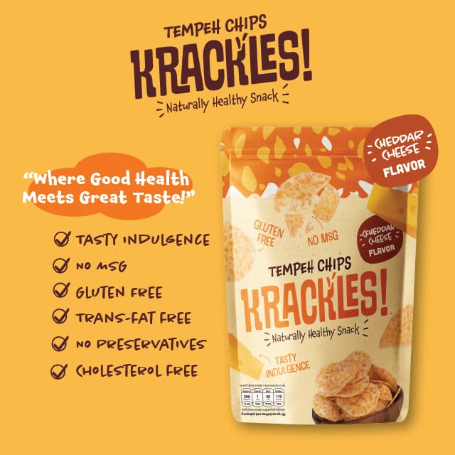 แคร็กเคิลส์ เทมเป้แผ่นกรอบ รสเชดดาร์ชีส 50 กรัม (Krackles! Tempeh Chips Cheddar Cheese Flavor 50g) รูปที่ 1