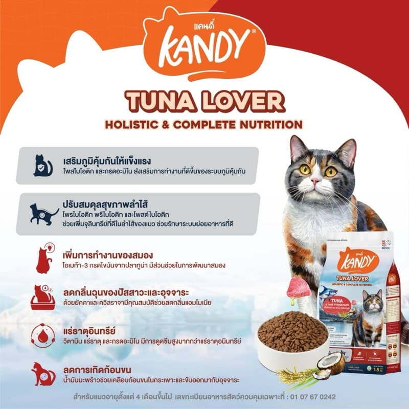 Kandy แคนดี้ *แพ็กคู่ 2 ถุง* อาหารแมวโฮลิสติก สำหรับแมวทุกช่วงวัย เน้นเรื่องการบำรุงขน ไม่เติมเกลือ ขนาด 1.5 Kg รูปที่ 5