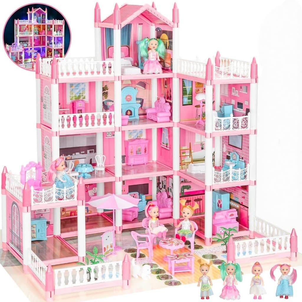 บ้านตุ๊กตา 3 ชั้น สูง 48 ซม. พร้อมไฟสวย + แถมตุ๊กตา! ของขวัญสำหรับเด็กผู้หญิง ปราสาทวิลล่าบ้านเด็ก ของเล่นปริ รูปที่ 1
