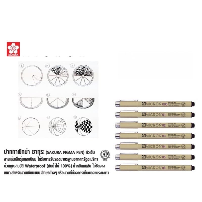SAKURA PIGMA ปากกาตัดเส้นงานศิลปะ Japan กันน้ำได้ รุ่น Micron, Graphic, Brush ตัดเส้นกันพลา กันดั้ม รูปที่ 3
