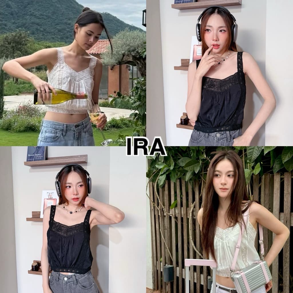 BY IRA Helena Top. เสื้อกล้ามสายเดี่ยวแต่งลูกไม้ ซีทรูข้างๆ รูปที่ 1