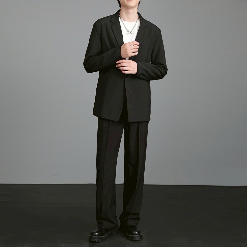 SUIT-M-04 เซ็ตสูทสีพื้น ใส่ทำงาน สไตล์เกาหลี สูทผู้ชายทรงหลวม เซ็ตสูทแฟชั่น ทรงสวยผ้านิ่มใส่สบาย รูปที่ 4