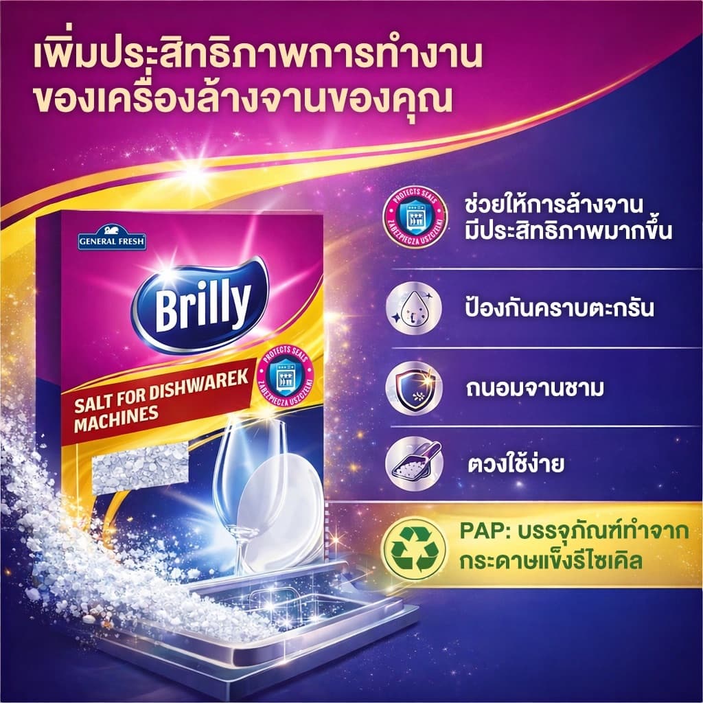Brilly Salt For Dishwashing Machines เกลือช่วยลดความกระด้างของน้ำสำหรับเครื่องล้างจาน ขนาด 1.5 กก. รูปที่ 2