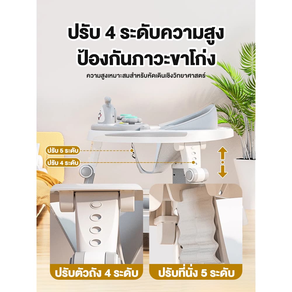 Beige รถเข็นเด็ก รถหัดเดินเด็ก รถฝึกเดินสำหรับเด็ก ป้องกันขาโก่ง มีเพลง มีไฟ ที่นั่งปรับได้ 0-6 ปี รูปที่ 2