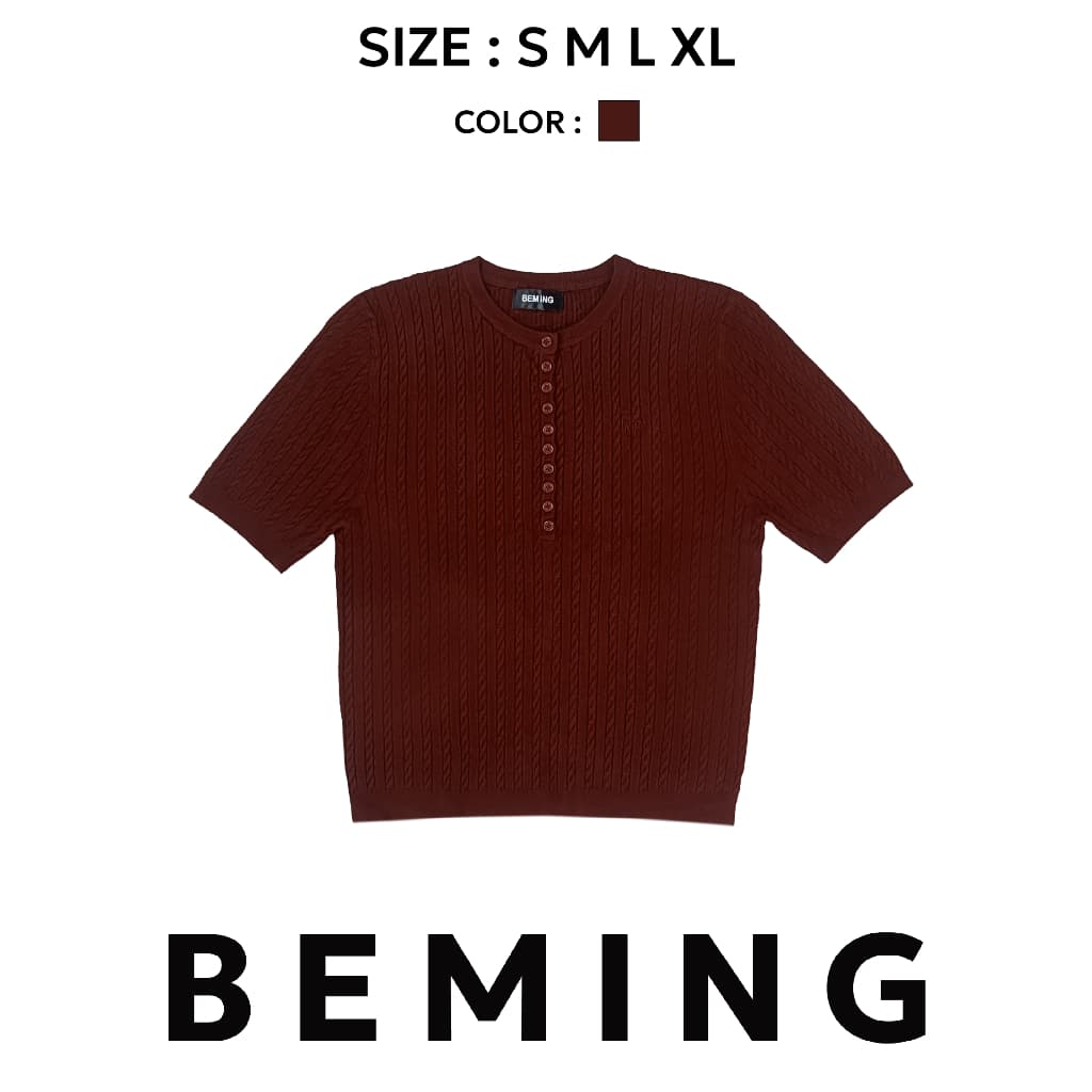 Bemingtop1107 -BMG Rib Button Top - เสื้อไหมพรมลายริบ ดีไซน์คอกลมพร้อมกระดุมหน้า ทรงพอดีตัว รูปที่ 6