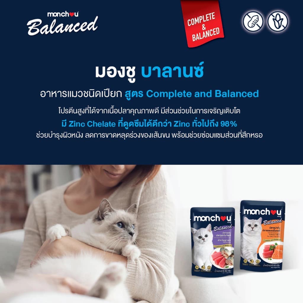 monchou Balanced อาหารเปียกแมว สูตร Balanced ไม่เติมเกลือ 80กรัม รูปที่ 5