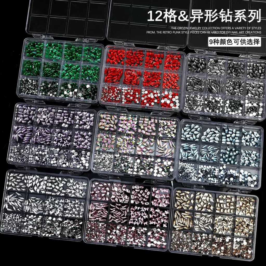 เพชรก้นแบน สำหรับแต่งเล็บ 1กล่องมี12ช่อง รูปที่ 2