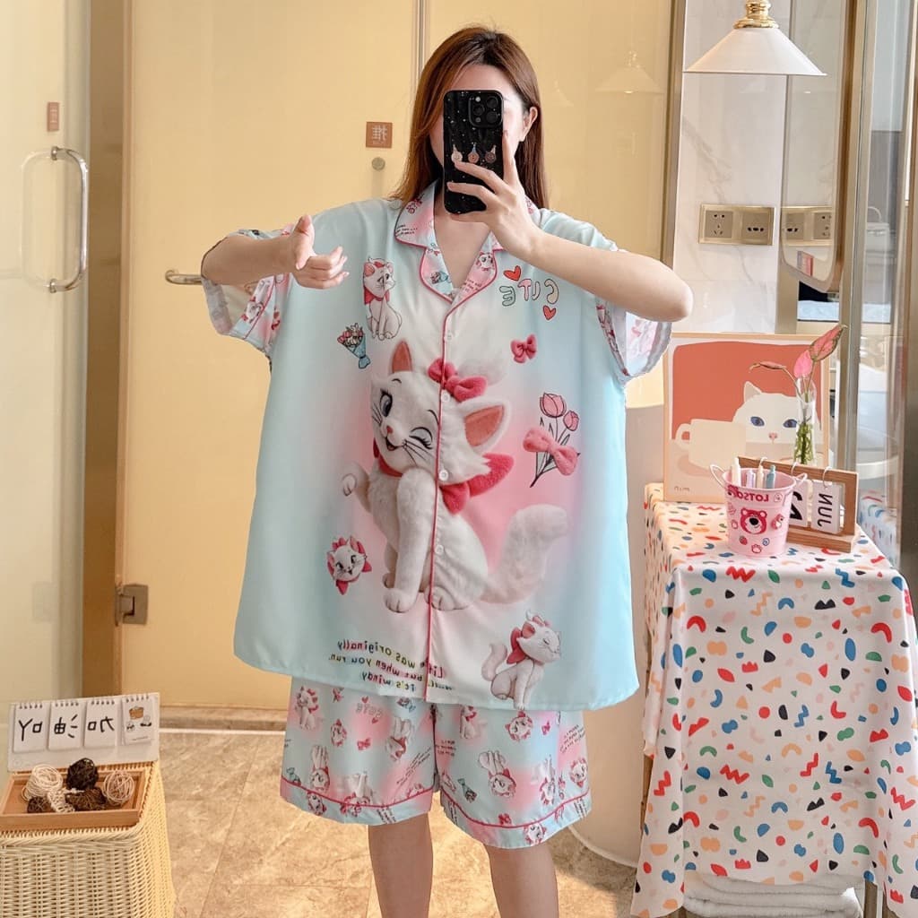 ‍ มาใหม่‍ชุดนอน แขนสั้น-ขาสั้น ผ้าไหมอิตตาลี่ บิ๊กไซส์ อก 52 ผ้านิ่มเด้ง ใส่สบาย SSS-1 รูปที่ 8