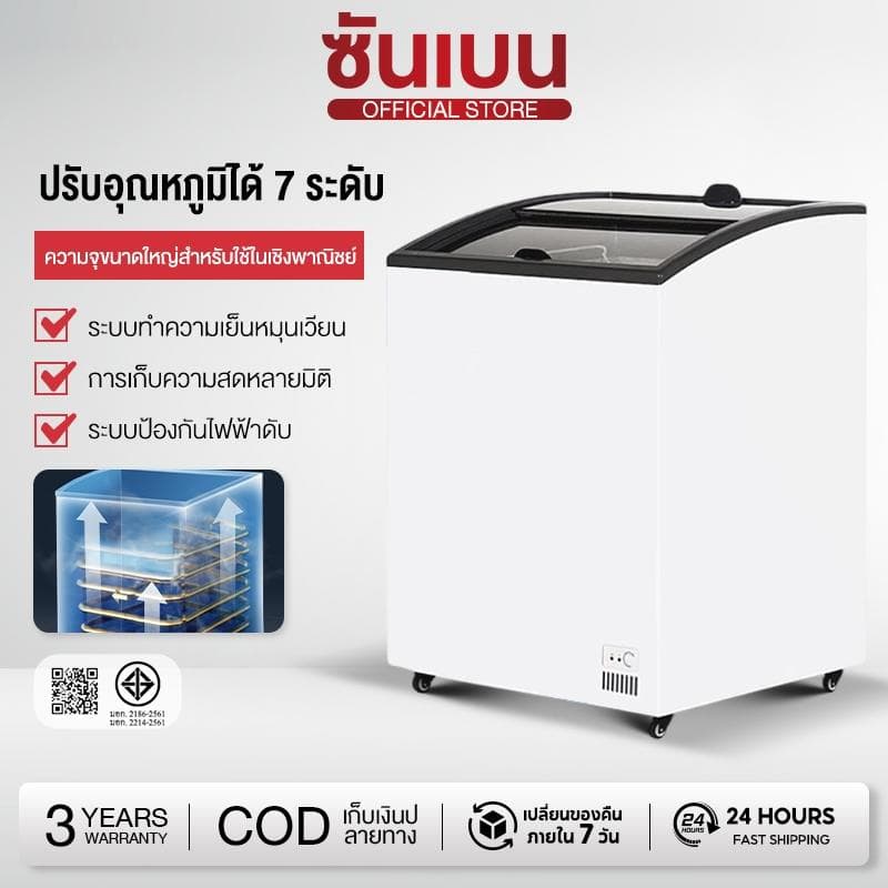 SHANBEN ตู้แช่หน้ากระจกฝาบน 128ลิตร 4.6คิว รุ่น SD-128G เพื่อการค้า แช่ไอศครีม แช่เบียรวุ้น Freezer รูปที่ 1