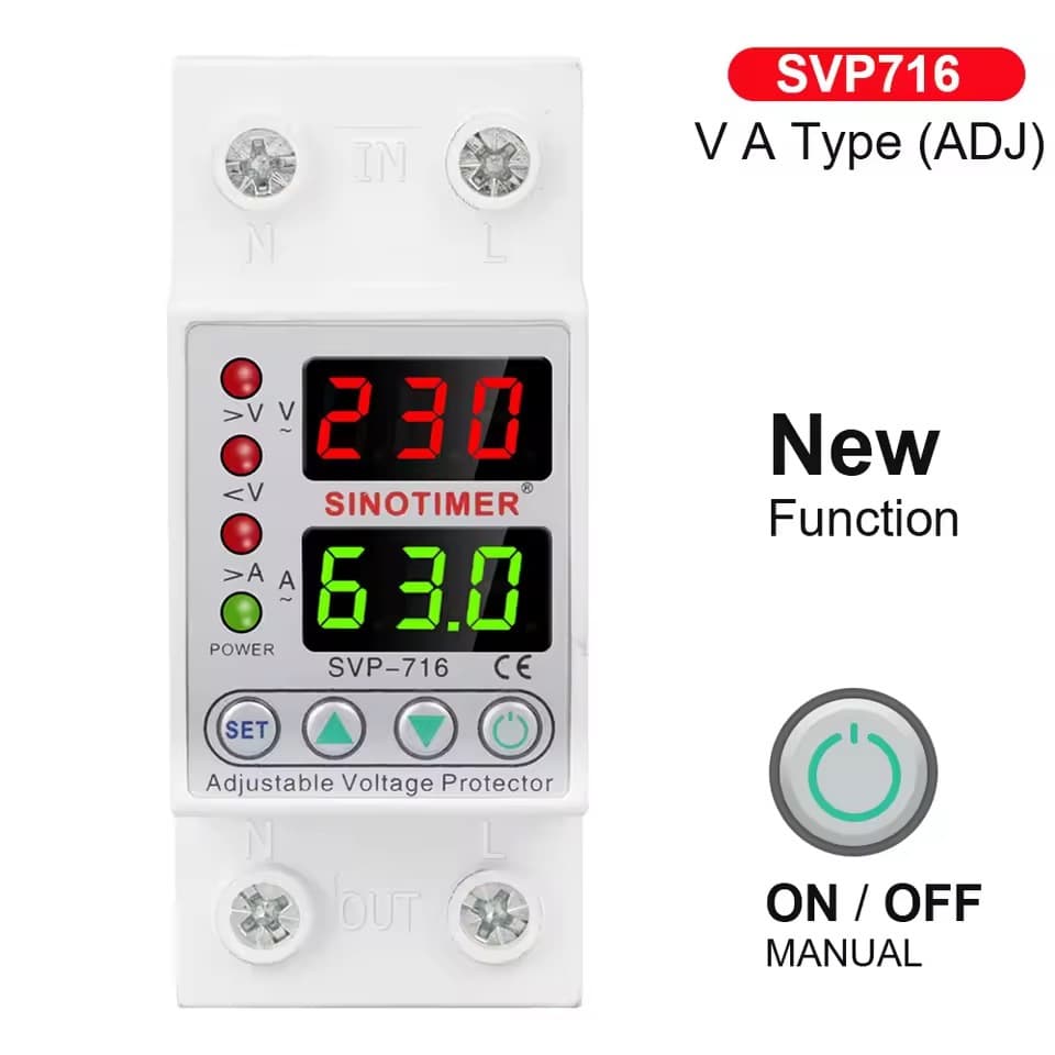SINOTIMER ป้องกันไฟตก ซิโนไทเมอร์ AC ไฟเกิน ไฟกระชาก กันไฟตก ปรับตั้งค่าแรงดัน Over Voltage and Under 40A 63A SVP716 รูปที่ 2